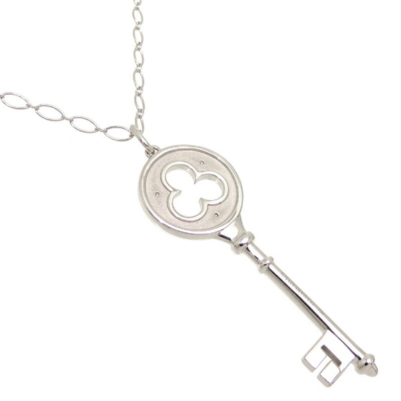 TIFFANY 750WG Clover Key Diamond Ladies Necklace 750 White Gold - Picture 2 of 8